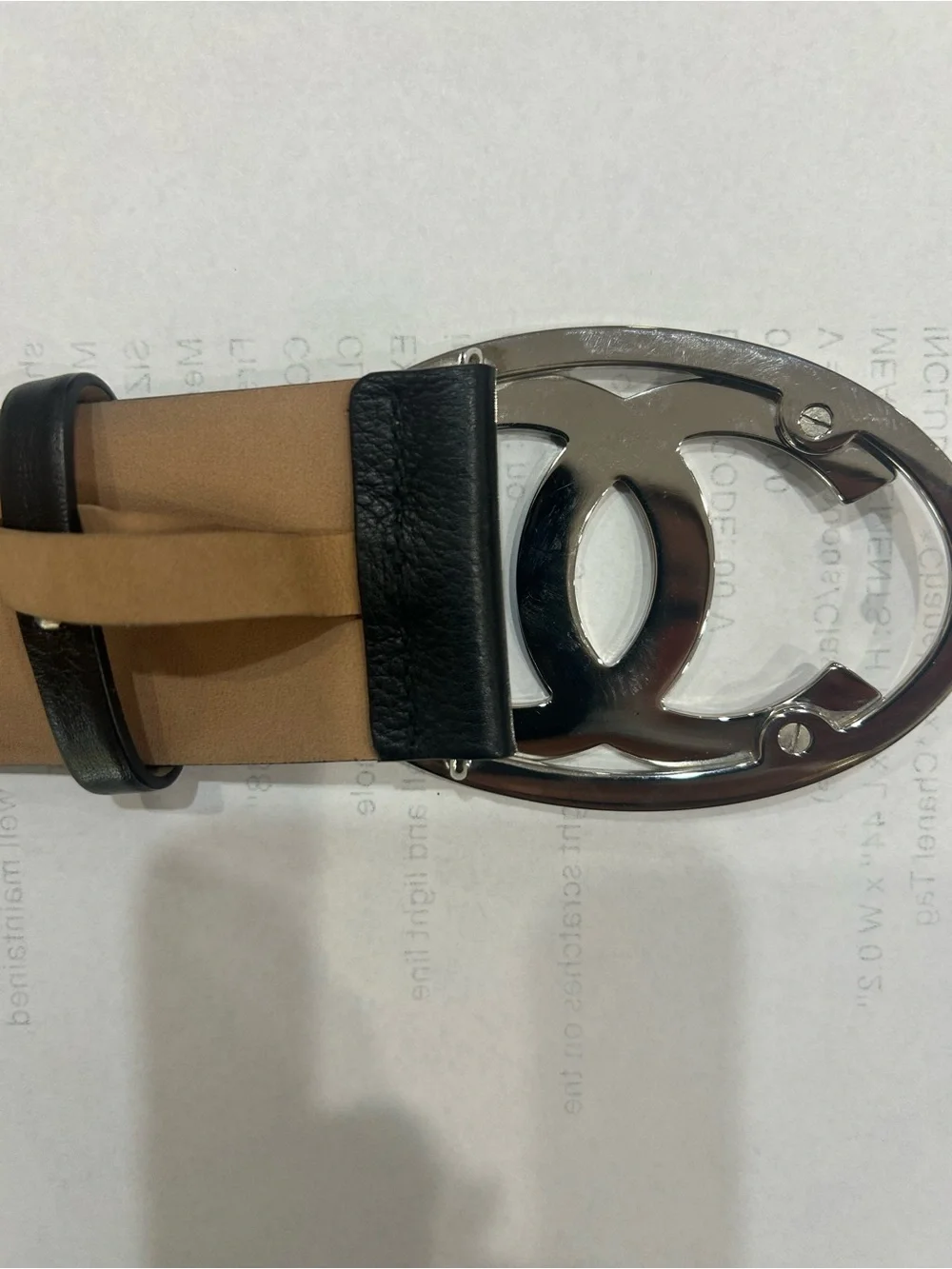CHANEL Black Leather Belt with Silver CC Oval Buckle